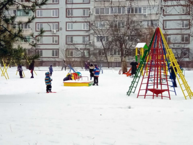 Запорожские дети радуются снегом