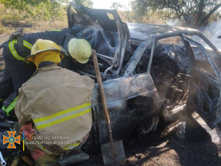 Восемь спасателей тушили возгорание автомобиля в поле в Мелитопольском районе